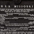 Closeup of plaque commemorating surrender ending WWII on Battleship Missouri