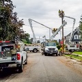 About three blocks from me.  Two trees pulled everything down.  I photographed this location the afternoon of the storm, the place with the angled  pole over the road,

I counted a total of 10 trucks here, PSEG, after reporting several single outages now 